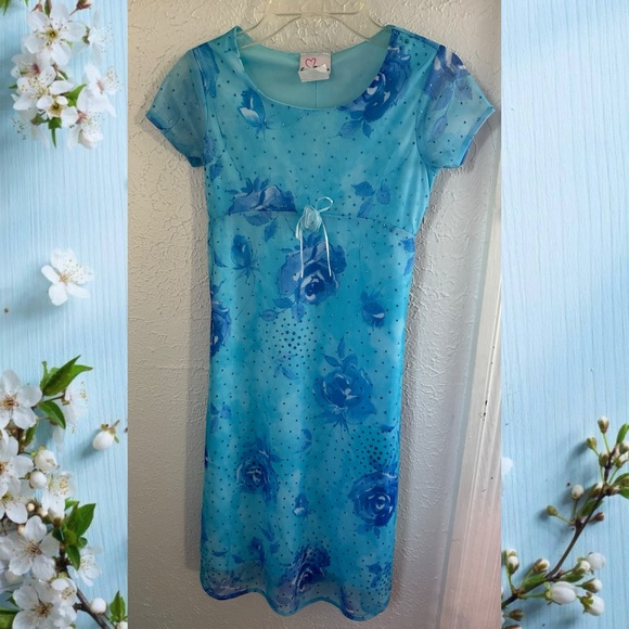 Girls’ Blue Floral Easter Dress - Picture 1 of 4